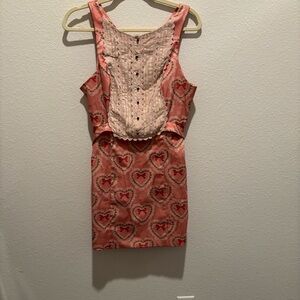 BDG ruffle pink heart bow dress S NWT